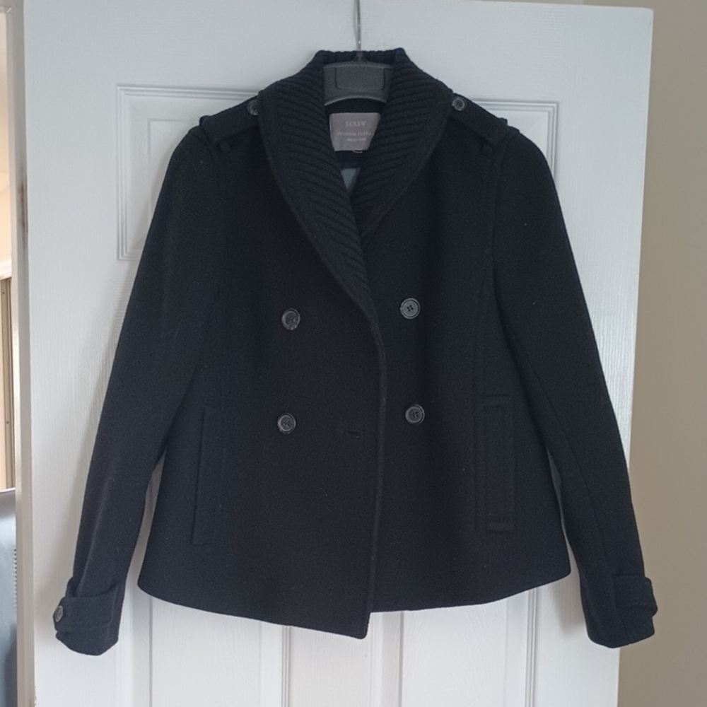 J. Crew Black Double-Breasted Stadium Cloth Coat